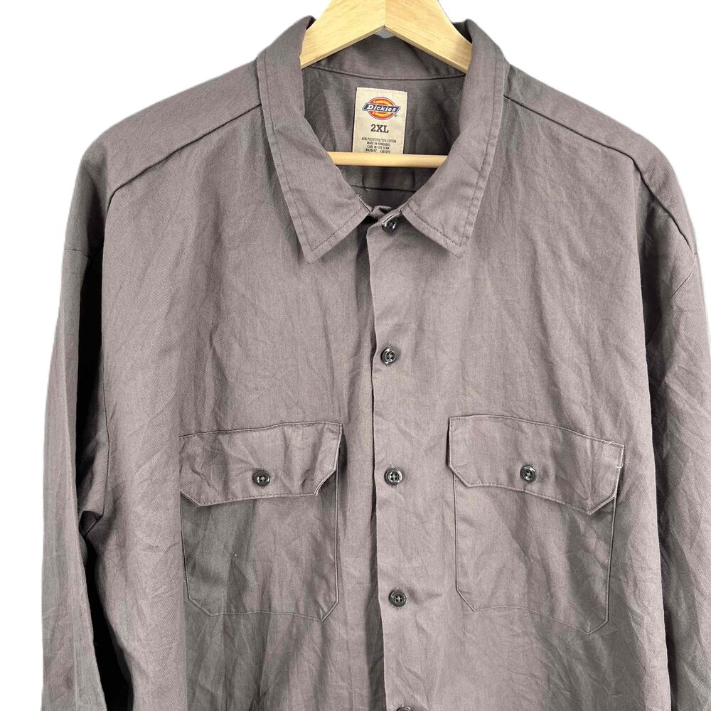 Dickies Work Shirt Dark Gray Button Down Two Chest Pockets Mens 2XL